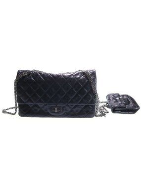 Chanel 2.55 Quilted Turnlock Leather Chain Shoulder Bag Silver Black